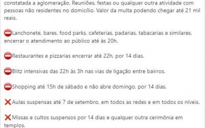 Notícia Falsa: Prefeitura não anunciou novas medidas restritivas para os próximos 14 dias em relação ao Coronavírus