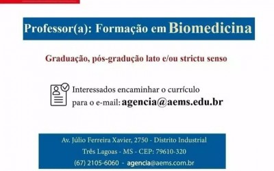 AEMS contrata professor (a) com formação em Biomedicina