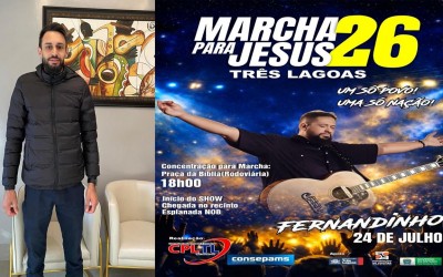 Marcha para Jesus terá Fernandinho no dia 24 de Julho em Três Lagoas 
