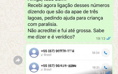 Alerta em Três Lagoas: Suposto golpe usa nome da APAE para pedir dinheiro por telefone
