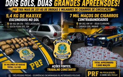 Dois Gols, duas apreensões e muita coisa escondida: PRF pega haxixe em Três Lagoas e 7 mil maços de cigarros na BR-262