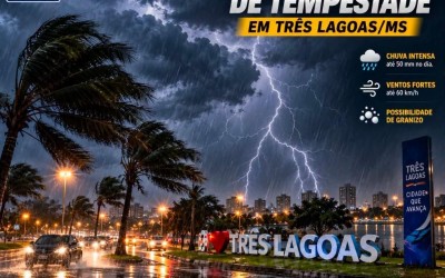 Alerta em Três Lagoas: Ventos podem chegar a 60 km/h e há risco de granizo neste sábado