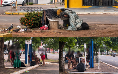   Andarilhos mudam de local e agora passam a ocupar ponto de ônibus e bancos na frente do “Mercadão” de Três Lagoas causando medo na região