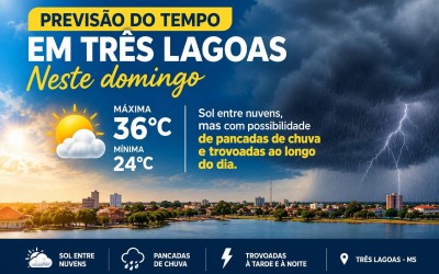 Entre sol, nuvens e chuva: Como fica o tempo em Três Lagoas neste domingo