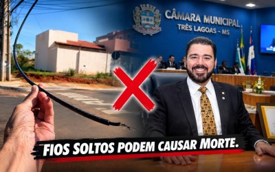Enquanto os vereadores de Três Lagoas se preocupam em fazer homenagens, fios soltos nas ruas continuam causando risco de morte e nada é feito