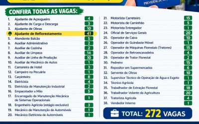 Ajudante de Reflorestamento é o destaque das 272 vagas de trabalho para Três Lagoas nesta quarta-feira 