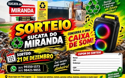 Comece a semana com dinheiro: Venda suas latinhas e sucatas e ainda concorra a uma caixa de som no Sucata do Miranda