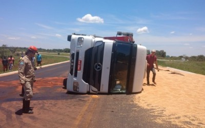 Motorista tenta desviar de anta e tomba carreta perto de Inocência