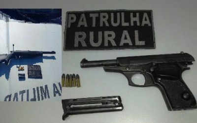 Armas de fogo, munições e quatro pessoas são presas pela Patrulha Rural 