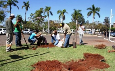 Praça Ramez Tebet recebe plantio de novas árvores por parte da SEMEA
