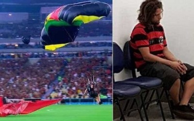 Torcedor que desceu de paraquedas no Maracanã é detido por invasão