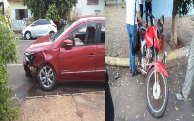 Acidente entre moto e carro na área central de Três Lagoas