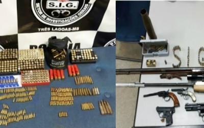 Em Três Lagoas, Polícia Civil apreende armas, munições e moto roubada