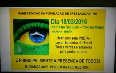 Manifestação pacífica em Três Lagoas contra a atual situação do Brasil