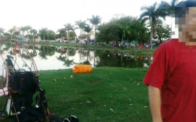 Após “rasante”,  piloto de parapente faz pouso forçado na Lagoa Maior