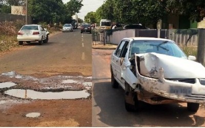 “Cratera” em via pública provoca acidente entre três veículos 