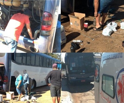 Ônibus que quebrou na frente de hotel no bairro Flamboyant em Chapadão do Sul estava com passageiros sem máscaras 