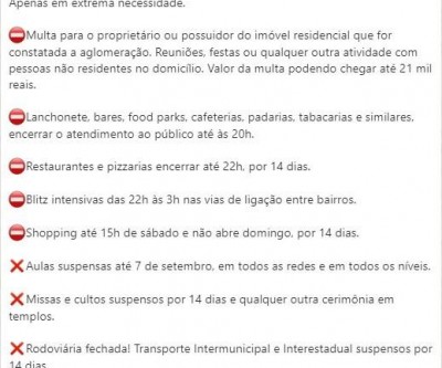 Notícia Falsa: Prefeitura não anunciou novas medidas restritivas para os próximos 14 dias em relação ao Coronavírus