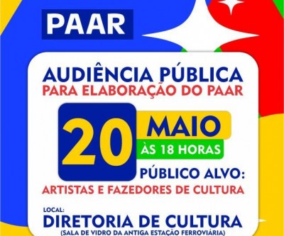 Cultura convoca artistas para audiência pública do PAAR