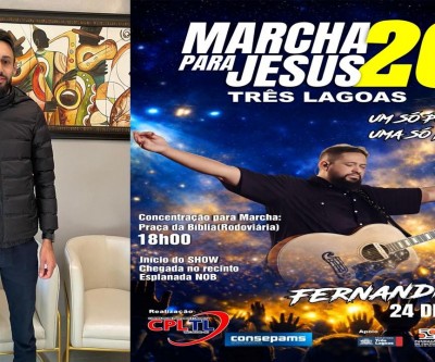 Marcha para Jesus terá Fernandinho no dia 24 de Julho em Três Lagoas 