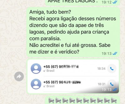 Alerta em Três Lagoas: Suposto golpe usa nome da APAE para pedir dinheiro por telefone