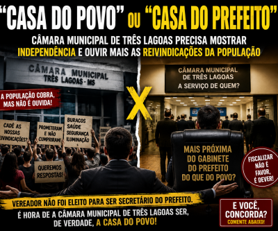  “Casa do Povo” ou “Casa do Prefeito”? Câmara Municipal de Três Lagoas precisa mostrar independência e ouvir mais as reinvindicações; diz população 