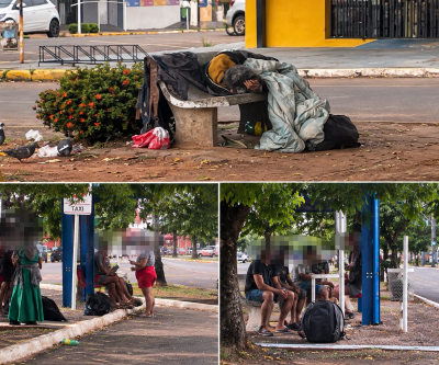  Andarilhos mudam de local e agora passam a ocupar ponto de ônibus e bancos na frente do “Mercadão” de Três Lagoas causando medo na região