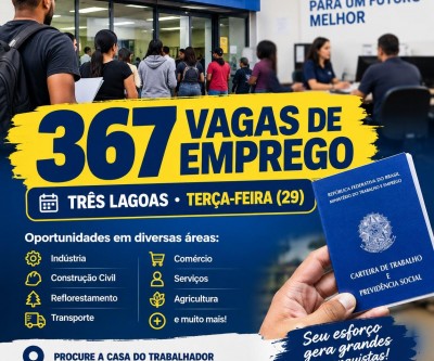 De camareira de hotel a mecânico; veja as 367 vagas de trabalho para Três Lagoas nesta terça-feira 