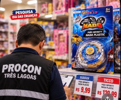 Dia das Crianças: Pião Infinity custa R$ 9,99 em uma loja e R$ 129,99 em outra; diferença de 1.201% assusta consumidores em Três Lagoas