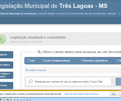 Câmara de Três Lagoas lança novo portal com leis municipais