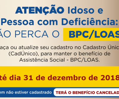 Beneficiários do BPC devem atualizar cadastro nas unidades CRAS