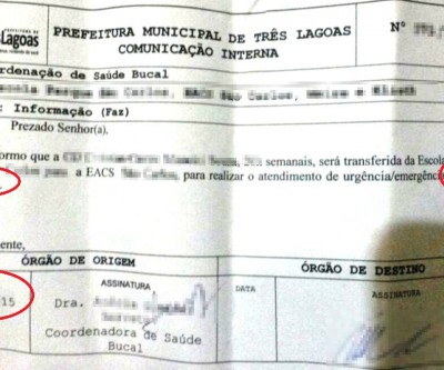 Documento confirma o cancelamento nos atendimentos dentários aos alunos das escolas públicas 