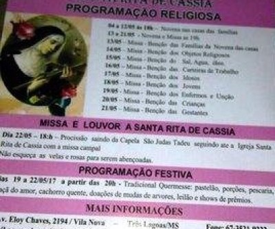 Tradicional quermesse de Santa Rita de Cássia acontece no dia 19