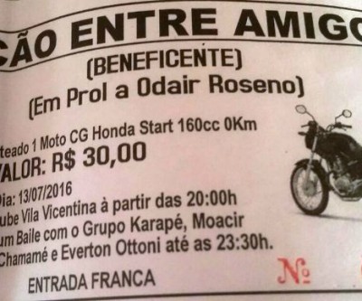 Baile beneficente vai sortear uma moto 0 km 