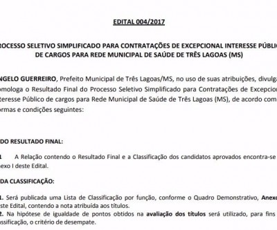 Prefeitura divulga resultado final de processo seletivo simplificado