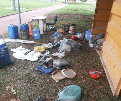 Bandidos furtam materiais de construção na Lagoa Maior e ao fugirem deixam rastro de cimento