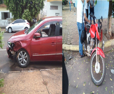 Acidente entre moto e carro na área central de Três Lagoas