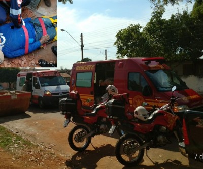 Bombeiros e SAMU socorrem vítima de acidente de trabalho 