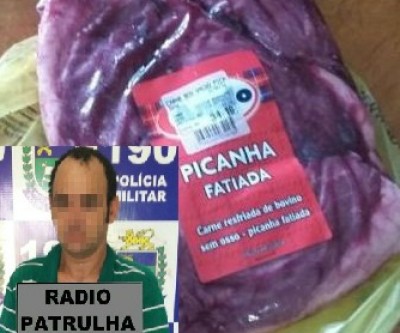 Homem é flagrado tentando furtar picanha em supermercado do centro