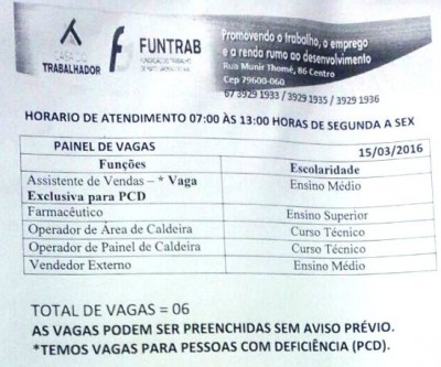 Vejas as vagas de trabalho para esta terça-feira em Três Lagoas