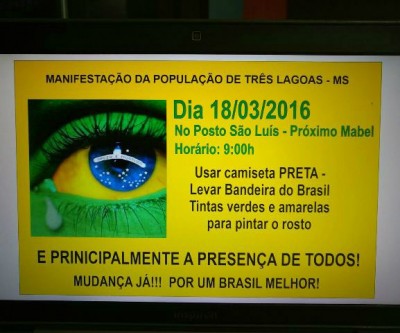 Manifestação pacífica em Três Lagoas contra a atual situação do Brasil