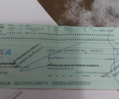 Golpistas estão passando cheques em nome da Prefeitura para munícipes