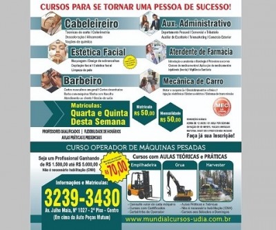 Mundial Cursos trás para Água Clara curso de Operador de Máquinas Pesadas; vagas limitadas