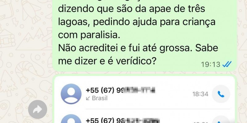 Alerta em Três Lagoas: Suposto golpe usa nome da APAE para pedir dinheiro por telefone