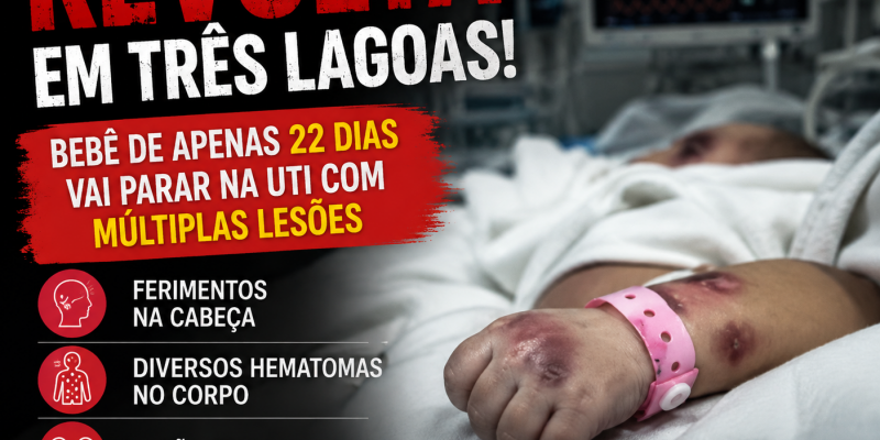 Revolta em Três Lagoas: bebê de apenas 22 dias vai parar na UTI com ferimentos na cabeça, hematomas e lesão renal
