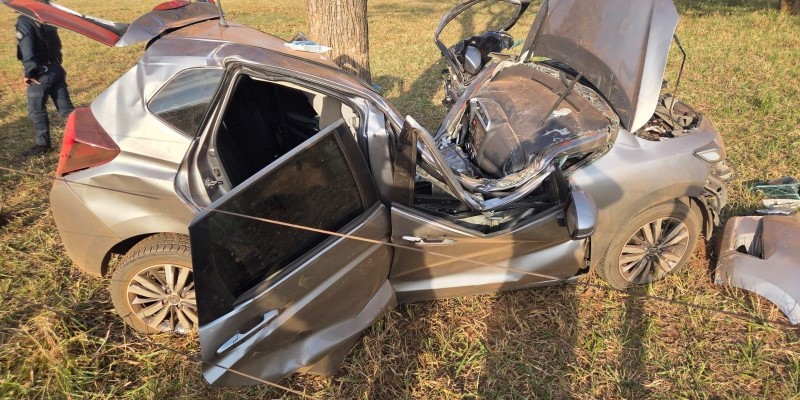 FUGA TERMINA EM GRAVE ACIDENTE: Suspeito bate carro em árvore, fica preso às ferragens e drogas ficam espalhadas em estrada entre Três Lagoas e Brasilândia 