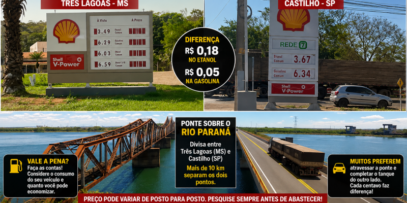 Tanque cheio do outro lado da ponte: Preços fazem três-lagoenses abastecerem no lado paulista, mas será que ainda compensa?
