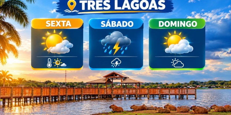 Veja como fica o tempo em Três Lagoas que marca calor, possibilidades de tempestades e tempo instável neste final de semana
