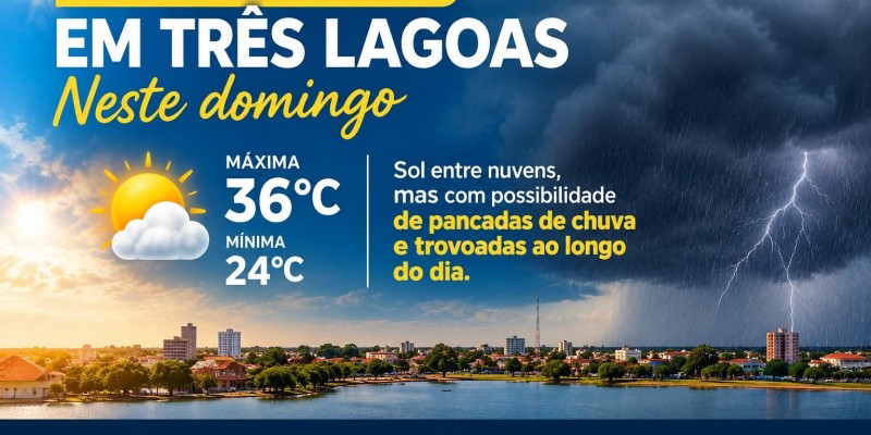 Entre sol, nuvens e chuva: Como fica o tempo em Três Lagoas neste domingo