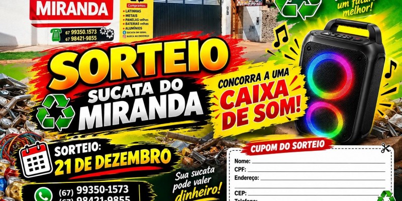 Comece a semana com dinheiro: Venda suas latinhas e sucatas e ainda concorra a uma caixa de som no Sucata do Miranda